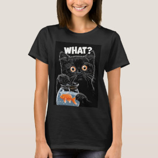 Lustige schwarze Katze und Goldfisch T-Shirt