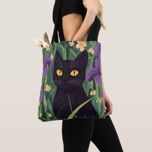 Lustige schwarze Katze und schöne Blume