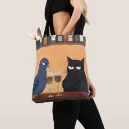 Lustige schwarze Katze und Vogel