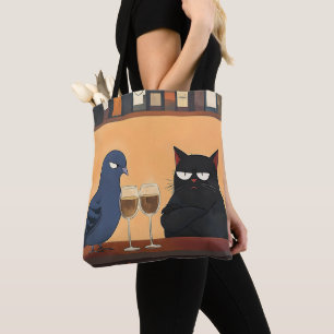 Lustige schwarze Katze und Vogel