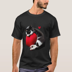 Lustige schwarze Katze Valentinstag Herz Katze T-Shirt