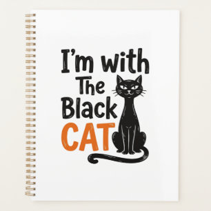 Lustige schwarze Katze Vintage Gravur Halloween De Planer
