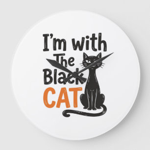 Lustige schwarze Katze Vintage-Stich Halloween-Des Große Wanduhr
