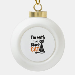 Lustige schwarze Katze Vintage-Stich Halloween-Des Keramik Kugel-Ornament