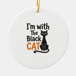 Lustige schwarze Katze Vintage-Stich Halloween-Des Keramik Ornament