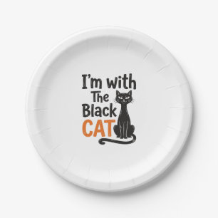 Lustige schwarze Katze Vintage-Stich Halloween-Des Pappteller