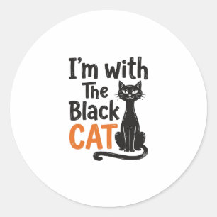 Lustige schwarze Katze Vintage-Stich Halloween-Des Runder Aufkleber