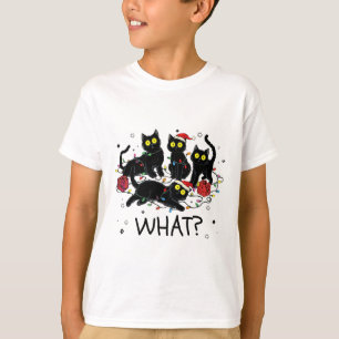Lustige schwarze Katze Was Weihnachtsbaum Meme Wei T-Shirt