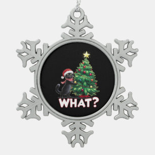Lustige schwarze Katze Was Xmas Weihnachtsbaum Schneeflocken Zinn-Ornament