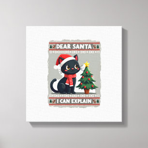 Lustige schwarze Katze Weihnachten Lieber Santa, i Leinwanddruck