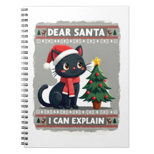 Lustige schwarze Katze Weihnachten Lieber Santa, i Notizblock