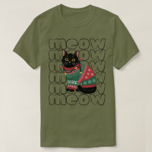 Lustige schwarze Katze Weihnachten T-Shirt