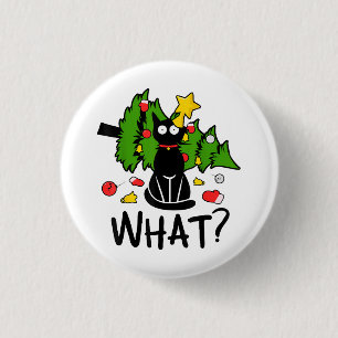 Lustige schwarze Katze Weihnachtsbaum Frohe Santa Button