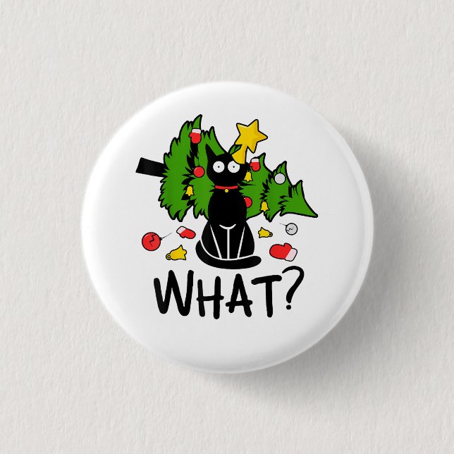 Lustige schwarze Katze Weihnachtsbaum Frohe Santa  Button (Vorderseite)