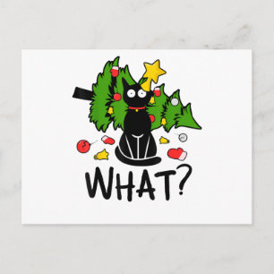Lustige schwarze Katze Weihnachtsbaum Frohe Santa Feiertagspostkarte