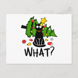 Lustige schwarze Katze Weihnachtsbaum Frohe Santa Feiertagspostkarte