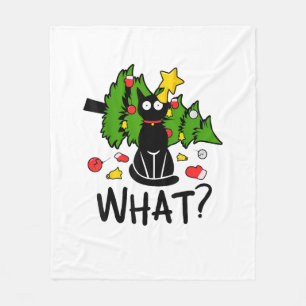 Lustige schwarze Katze Weihnachtsbaum Frohe Santa Fleecedecke
