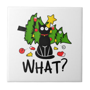 Lustige schwarze Katze Weihnachtsbaum Frohe Santa  Fliese