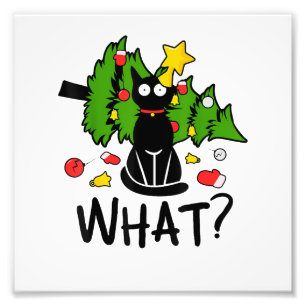 Lustige schwarze Katze Weihnachtsbaum Frohe Santa Fotodruck