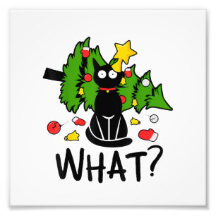 Lustige schwarze Katze Weihnachtsbaum Frohe Santa Fotodruck