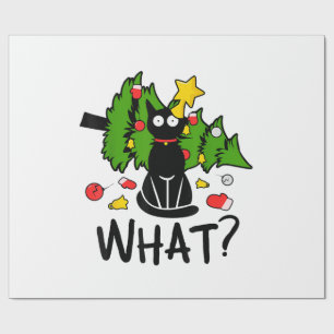 Lustige schwarze Katze Weihnachtsbaum Frohe Santa Geschenkpapier