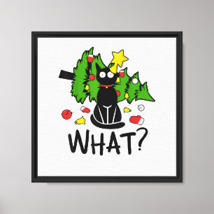 Lustige schwarze Katze Weihnachtsbaum Frohe Santa Leinwanddruck