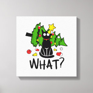 Lustige schwarze Katze Weihnachtsbaum Frohe Santa Leinwanddruck