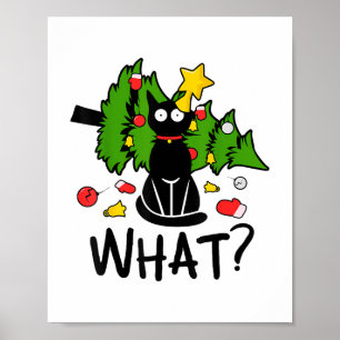 Lustige schwarze Katze Weihnachtsbaum Frohe Santa Poster