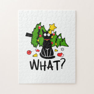 Lustige schwarze Katze Weihnachtsbaum Frohe Santa  Puzzle