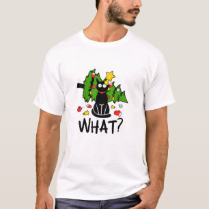 Lustige schwarze Katze Weihnachtsbaum Frohe Santa T-Shirt