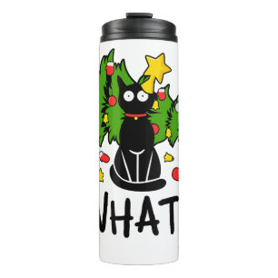 Lustige schwarze Katze Weihnachtsbaum Frohe Santa Thermosbecher