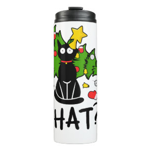 Lustige schwarze Katze Weihnachtsbaum Frohe Santa Thermosbecher