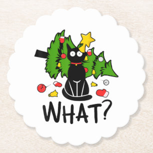 Lustige schwarze Katze Weihnachtsbaum Frohe Santa Untersetzer