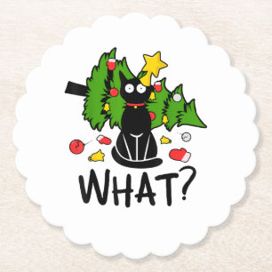 Lustige schwarze Katze Weihnachtsbaum Frohe Santa Untersetzer