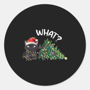 Lustige schwarze Katze Weihnachtsbaum Frohe Weihna Runder Aufkleber