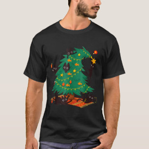 Lustige schwarze Katze Weihnachtsbaum T-Shirt