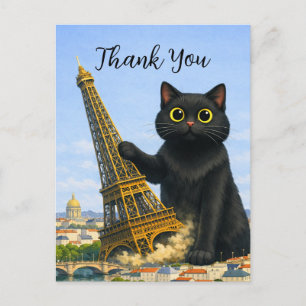 Lustige schwarze Katze wirft den Eiffelturm um Dan Postkarte