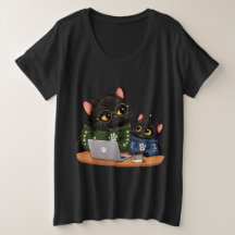 Lustige schwarze Katzen, die am Laptop arbeiten, P