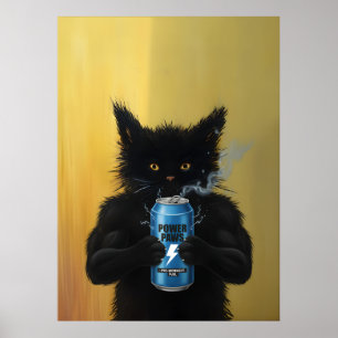 Lustige schwarze Katzen-Energiegetränk-Fitnessstud Poster