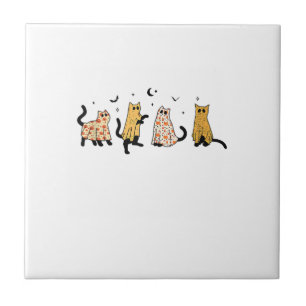 Lustige schwarze Katzen Gespenst Halloween Muster Fliese