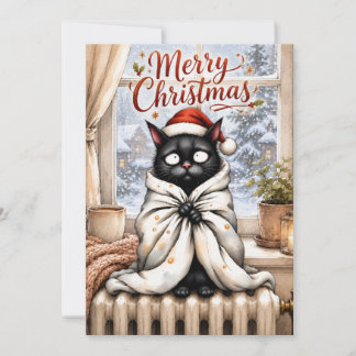Lustige schwarze Katzen-Weihnachtskarte – Cozy Cat Feiertagskarte