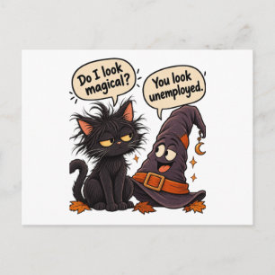 Lustige schwarze Katzenhexenhut Halloween sarkasti Postkarte