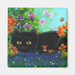 Lustige schwarze Katzenmaus Blumen Creationarts Magnet