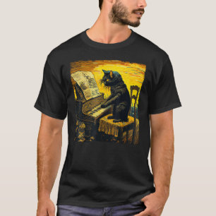 Lustige schwarze Katzenpianist Maiskolben T-Shirt