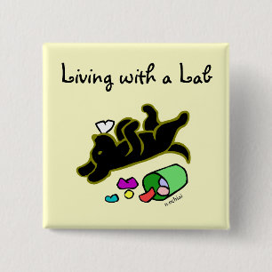 Lustige schwarze Labrador-Cartoon-Illustration Button
