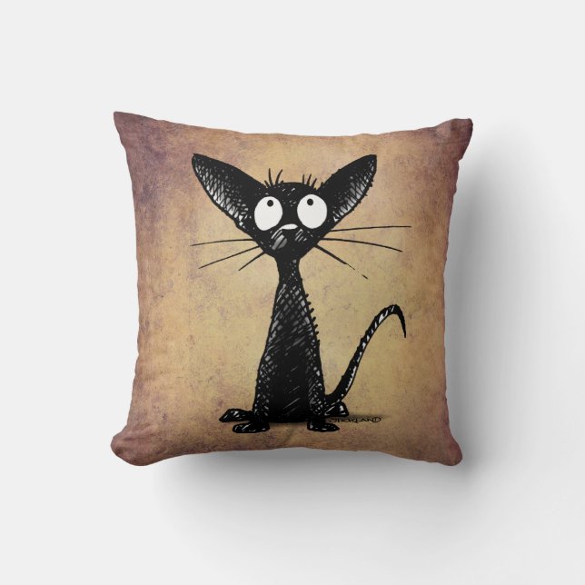 Lustige schwarze orientalische Shorthair Katze auf Kissen (Vorderseite)