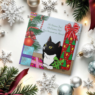 Lustige schwarze weiße Smokingkatze Weihnachtsbaum Fliese