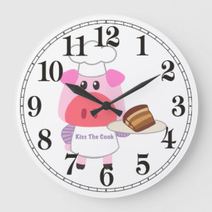 Lustige Schweine-Koch-Wanduhr Große Wanduhr