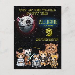 Lustige Science-Fiction-Kitty-Katze-Einladung Postkarte