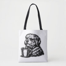 Lustige Shaggy-Dogge trinkt Kaffee Skizze Tote Bag